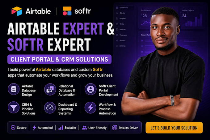 be a airtable expert, airtable database, softr expert, client portal