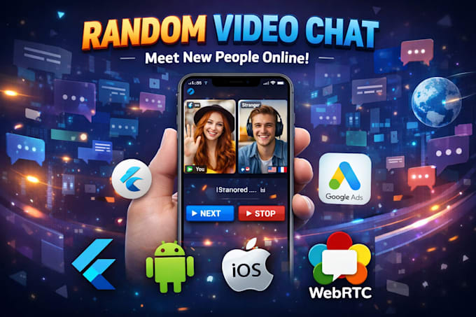 create a random video call app with webrtc, similar to omegle