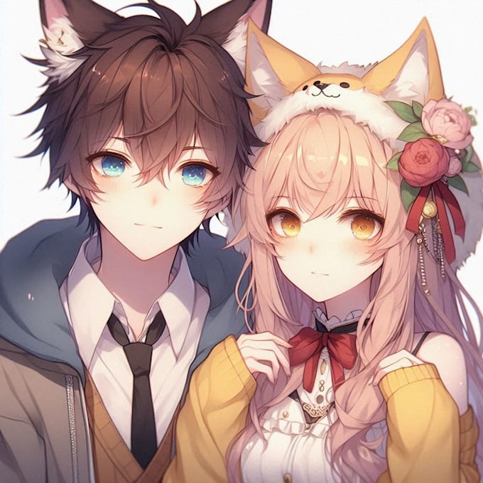 draw you cute anime couple art portrait
