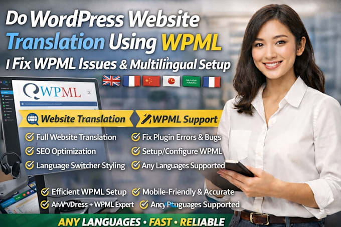 do wordpress website translation using wpml, fix wpml issues, multilingual setup