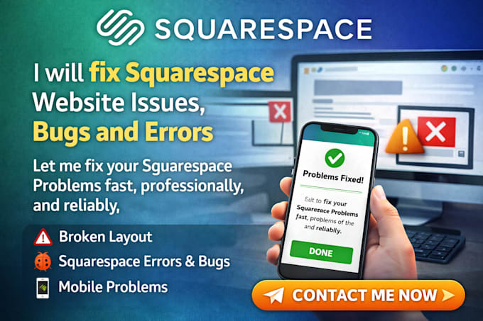 fix squarespace website issues, bugs and errors website development squarespace