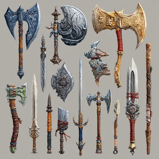 draw custom fantasy dnd weapons art and props