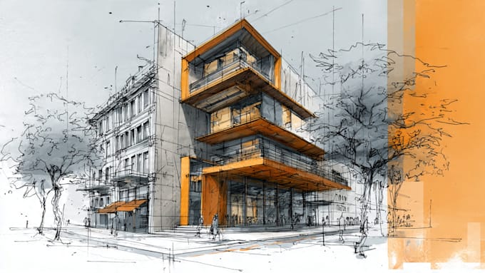 hand draw architectural sketches interior and exterior