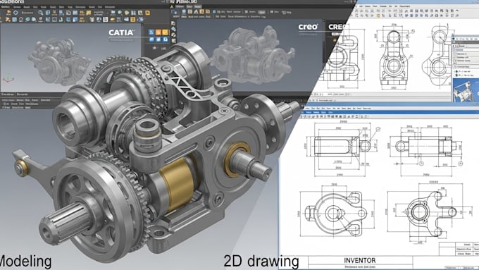 Do 3d modeling and 2d drawing in solidworks, fusion 360, catia, creo ...