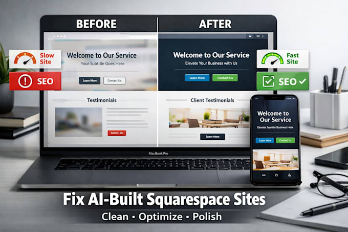 clean up and optimize ai built squarespace websites
