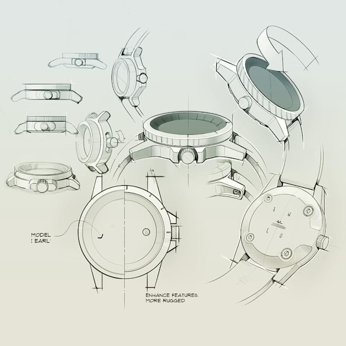 create custom 3d wristwatch cad design and technical drawing and animation