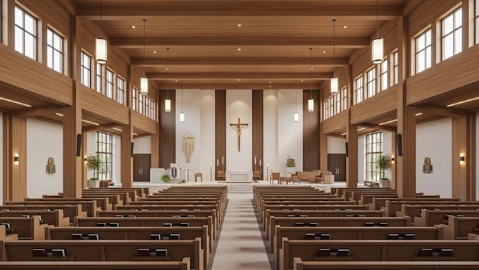 create realistic 3d church interior visualizations