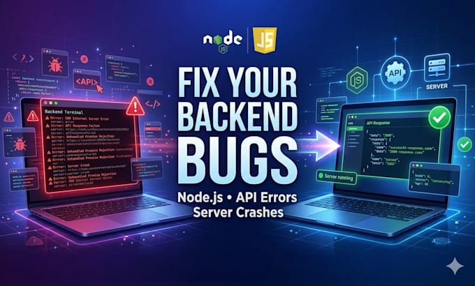 fix backend, nodejs, API bugs and server errors fast