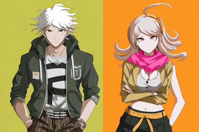 illustrate danganronpa characters in dramatic anime style