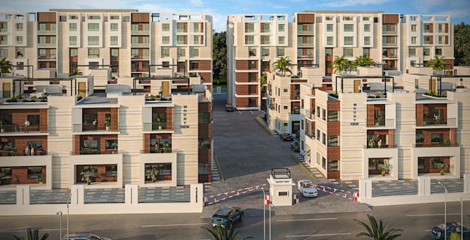 buildup cgi residential block, urban amenity development, old exterior remodel
