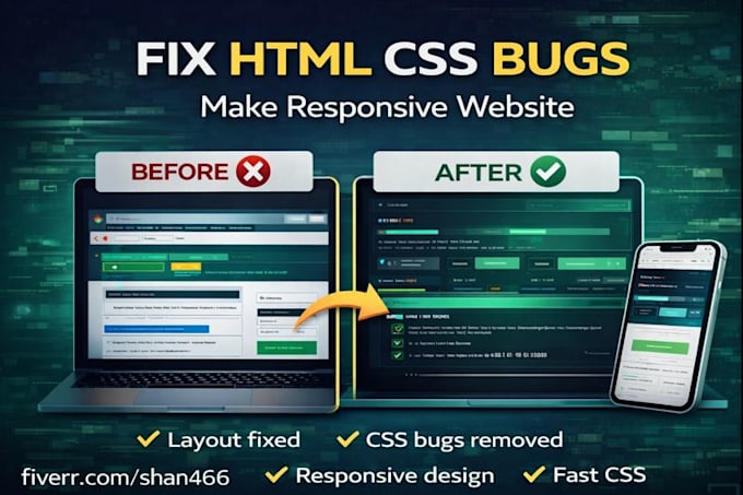 fix HTML CSS bugs, layout issues and responsiveness
