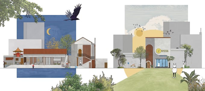 create architectural concept visualization and 3d illustration
