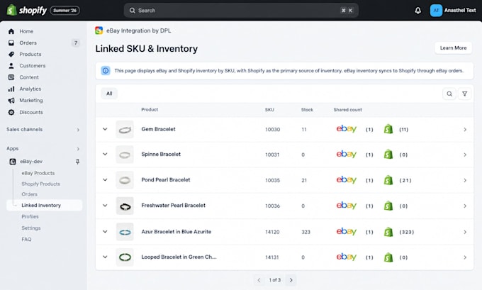 fix shopify API, product sync, inventory, orders and ebay integration