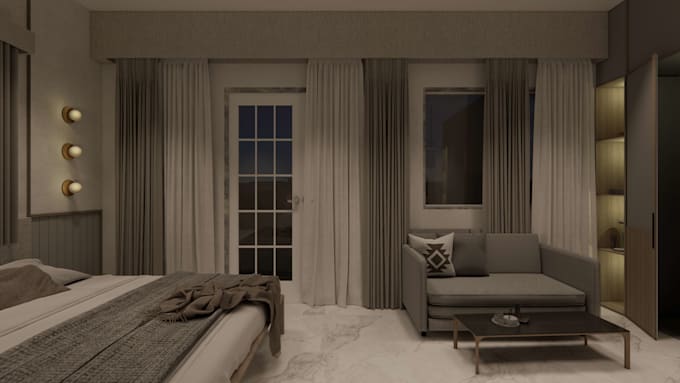make your 3d bedroom interior look aesthetic