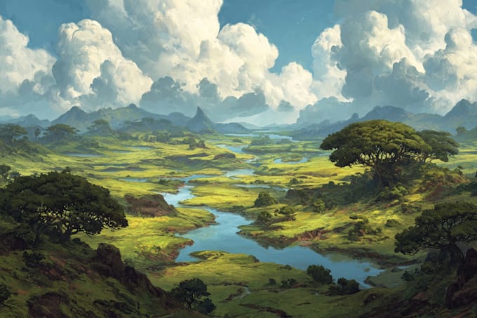 create fabulous fantasy environment landscape illustration