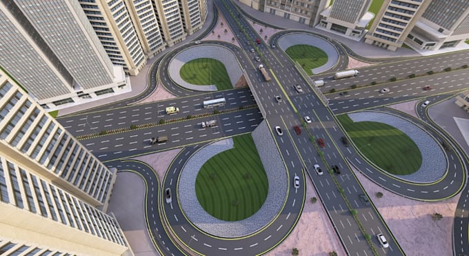 reconstruct 3d highway interchange,flyover bridge,road infrastructure,cgi render