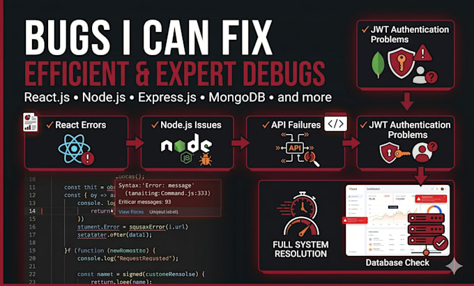 fix react, nodejs, express and mongodb bugs professionally