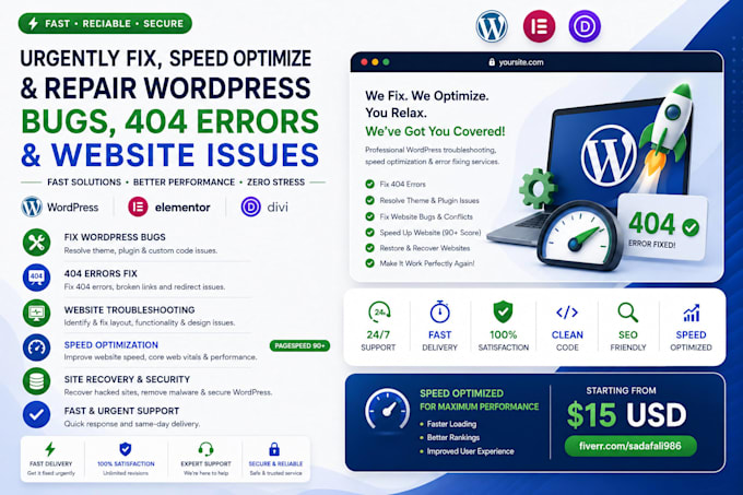 urgent wordpress bug fix website repair speed optimization