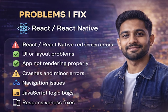 fix react native bugs, red screen errors, and UI layout issues