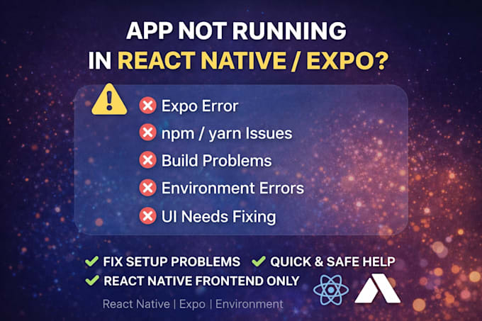 set up or fix react native app, expo, and environment errors