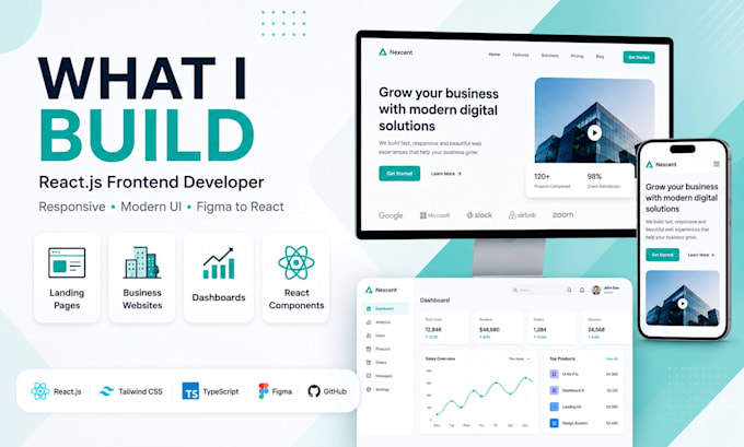 develop responsive react js website frontend with modern UI