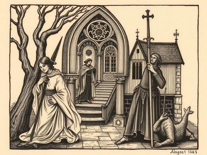 do a medieval woodcut gothic etching illustration