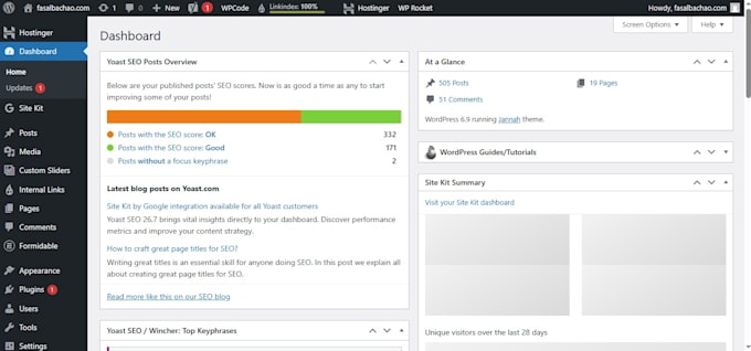 do wordpress work on your site like setting up theme, seo plugins, analytics etc
