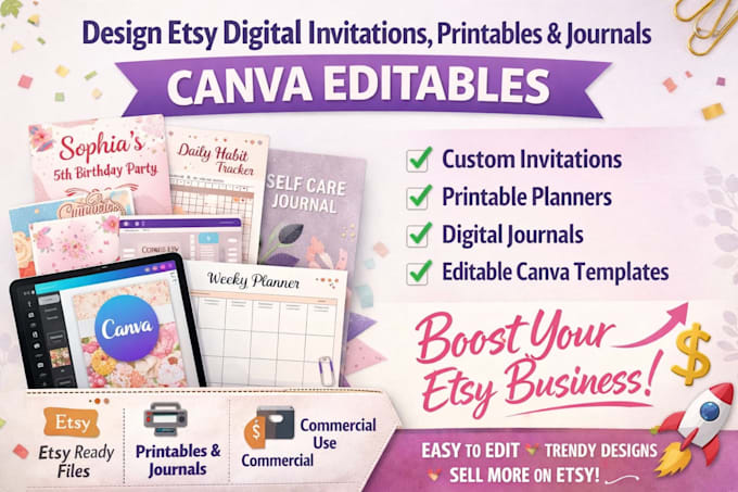 design etsy digital invitations create etsy printables journal canva editables