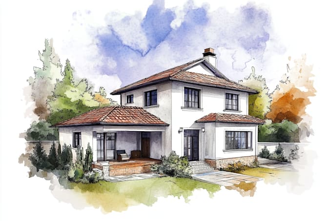 watercolor paint a house portrait