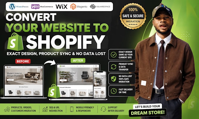 convert your website to shopify with exact design, product sync and no data lost