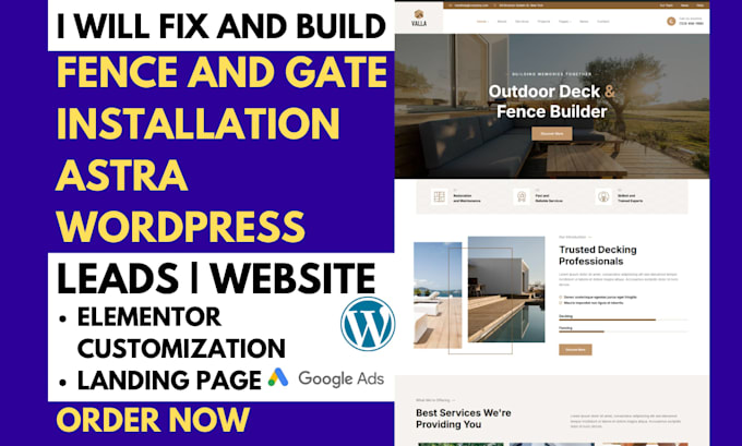fix and build fence and gate installation wordpress website for contractor astra