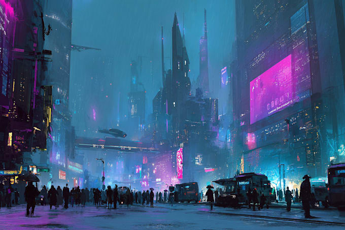 do cyberpunk sci fi futuristic city illustration