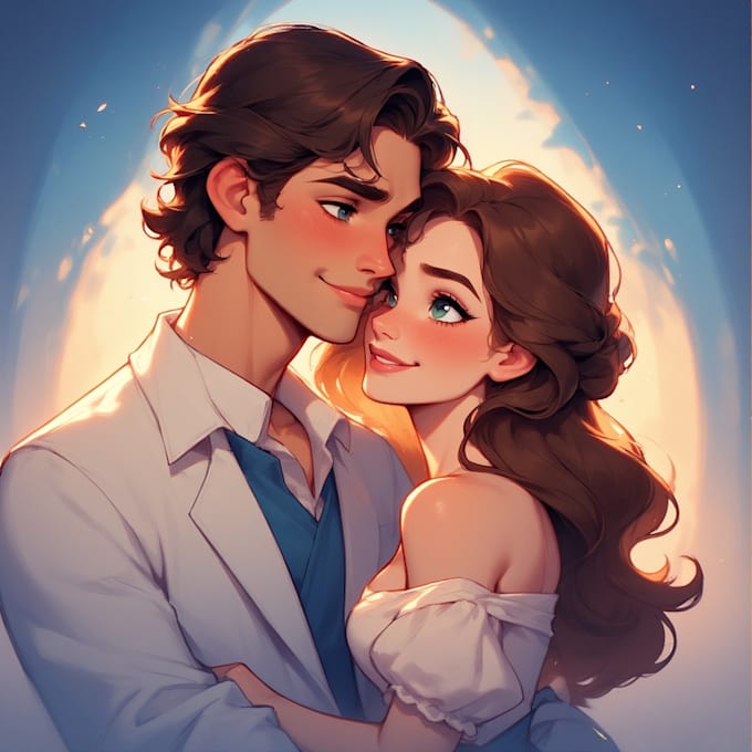 create a romantic couple portrait illustration