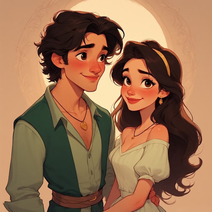 draw romantic cute couple portrait