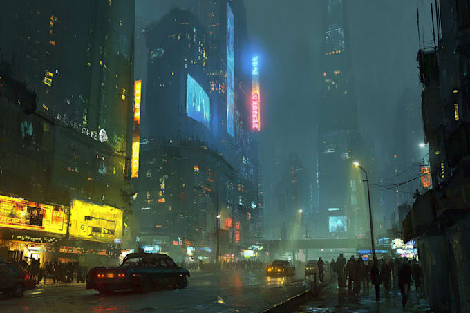 Draw a cyberpunk futuristic city art illustration by Kathryn_moral | Fiverr