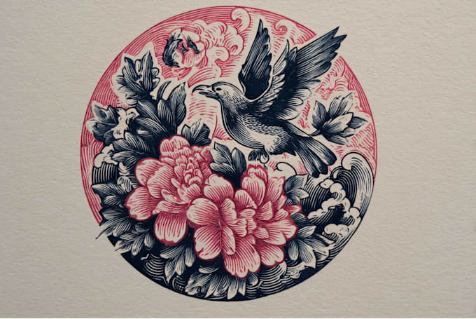 draw a custom linocut style flash tattoo design