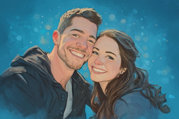 illustrate a gorgeous couple portrait art