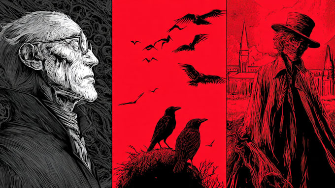 draw horror and gothic line art illustrations