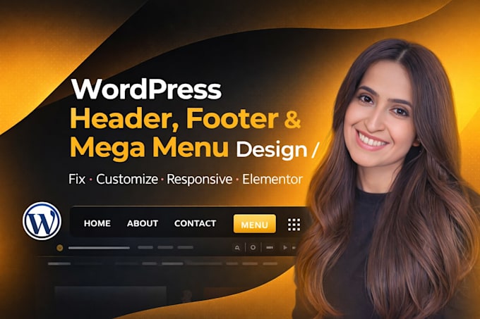 design wordpress website header, footer, mega menu in 1 day
