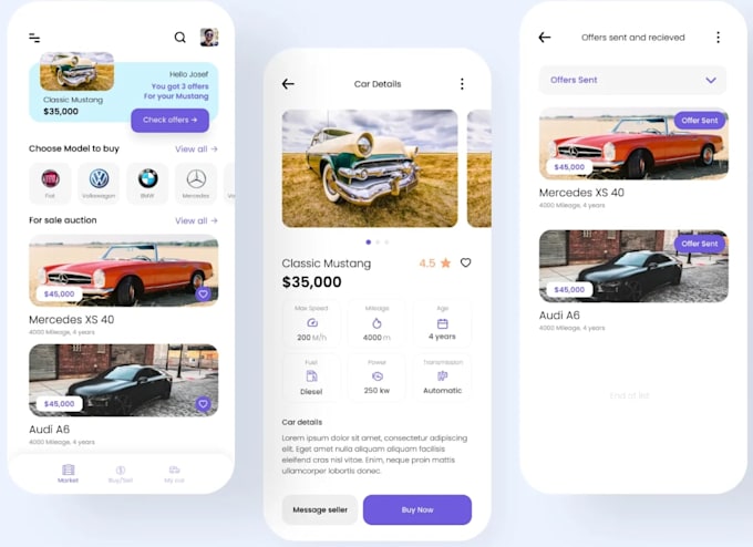 develop car dealership app, ai car marketplace app, car auction app with admin