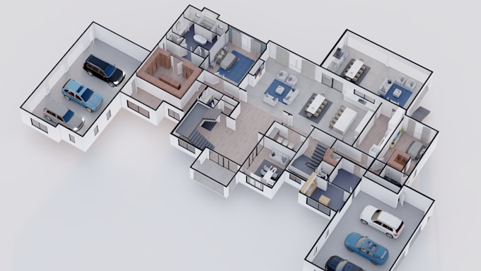 render 3d floor plan with furniture
