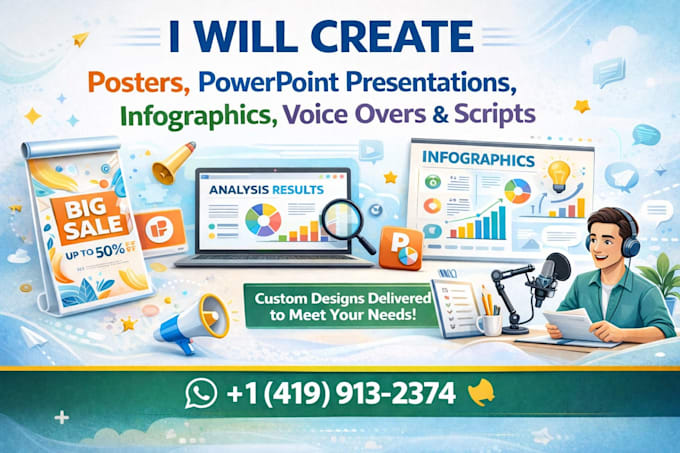handle posters, pdf conversion, powerpoint presentations, fishbone diagrams