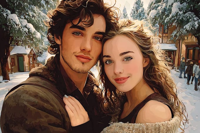 create a custom disney style couple cartoon illustration