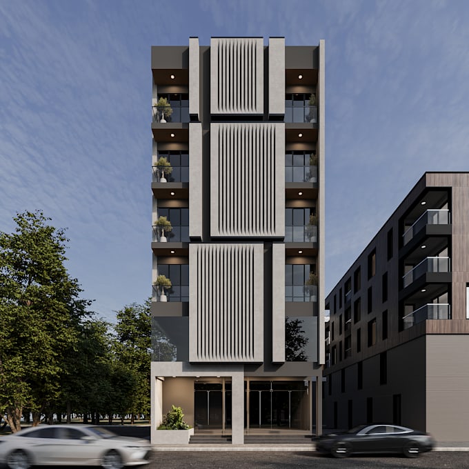 design building, architectural exterior,facade 3d renderings
