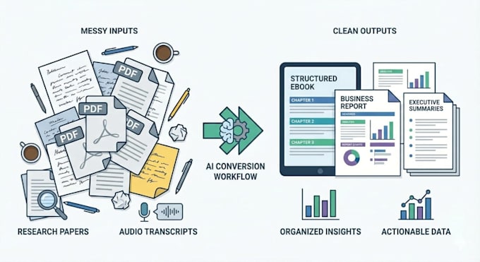 convert pdfs, research, and notes into clean summaries and ebooks using ai