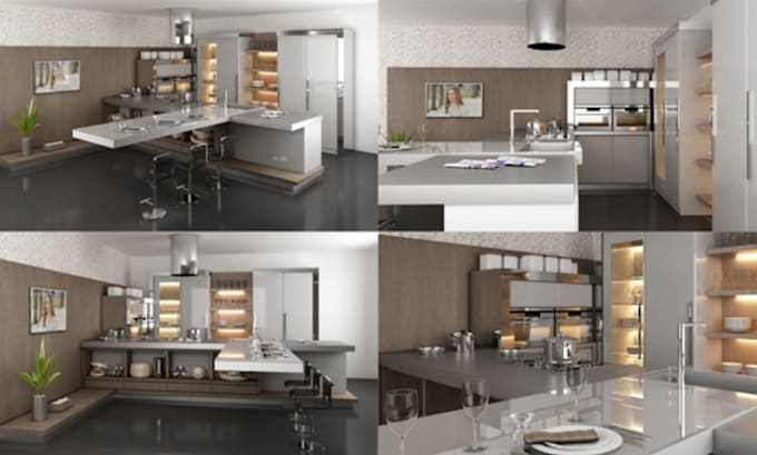 Design modern kitchen interior in 3d with realistic rendering and ...