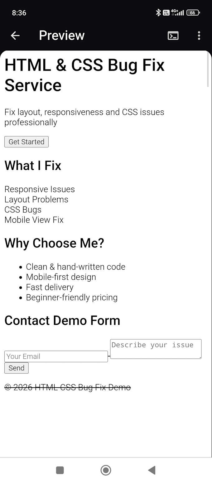 fix HTML CSS bugs and responsive issues