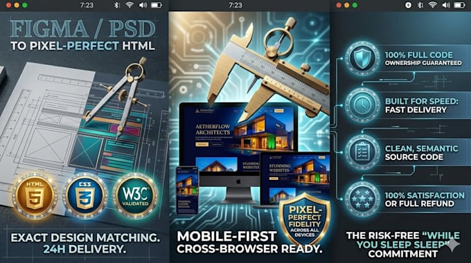 convert figma PSD or adobe xd to pixel perfect responsive HTML CSS