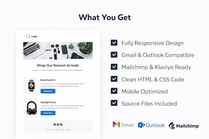 create a responsive HTML email template newsletter and mail chimp design