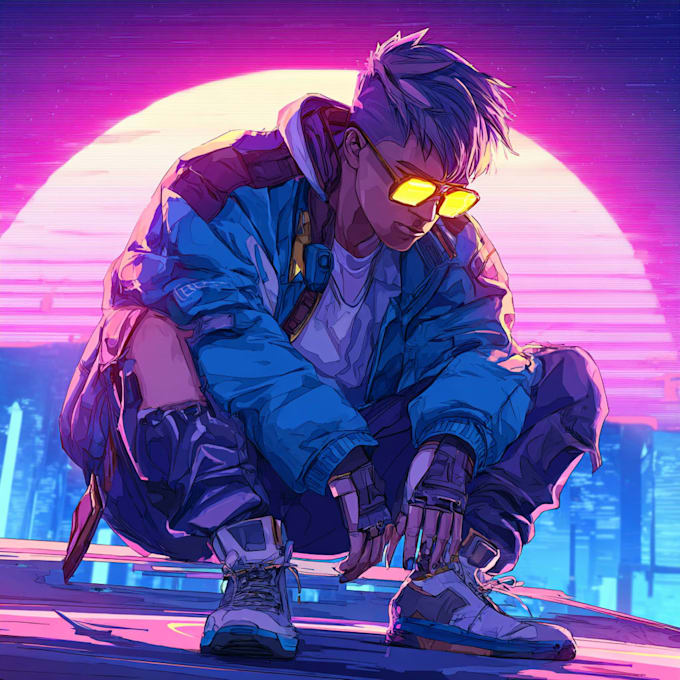 design retrowave cyberpunk synthwave with my style